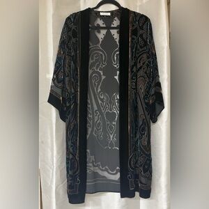 C.C.C. Kimono Jacket, Silk with Black Velvet Accent of Teal & Gold